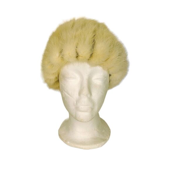 Vintage 50s Deborah Exclusive Beige Genuine Mink Fur Hat Fuzzy Winter Cap